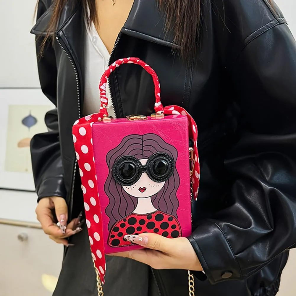 Novelty Unique 3D Lady Face Box Shaped Handbag, PU Leather Top Handle Shoulder Bag, Funky Fashion Crossbody Satchel Purse