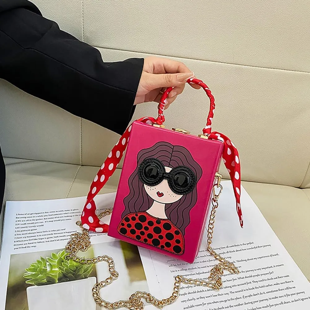 Novelty Unique 3D Lady Face Box Shaped Handbag, PU Leather Top Handle Shoulder Bag, Funky Fashion Crossbody Satchel Purse