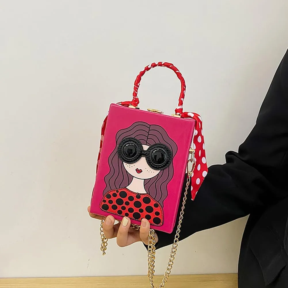 Novelty Unique 3D Lady Face Box Shaped Handbag, PU Leather Top Handle Shoulder Bag, Funky Fashion Crossbody Satchel Purse