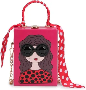 Novelty Unique 3D Lady Face Box Shaped Handbag, PU Leather Top Handle Shoulder Bag, Funky Fashion Crossbody Satchel Purse