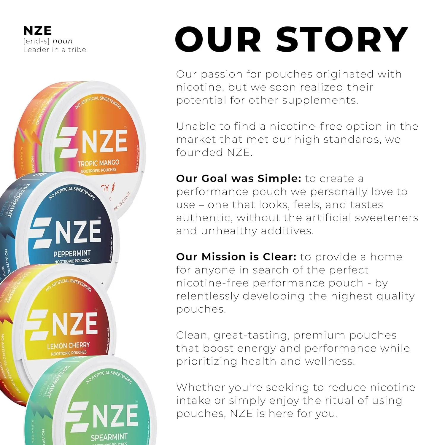 NZE Caffeine Nootropic Pouches (Spearmint) - Energy Pouches with 50mg Caffeine, Alpha GPC, L-Tyrosine & L-Theanine with No Sugar or Artificial Sweeteners - 15 Nicotine Free Pouches Per Can - 5 Pack