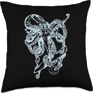 Octopus Skater Funny Skateboarding Cool Beach Skateboarder Throw Pillow