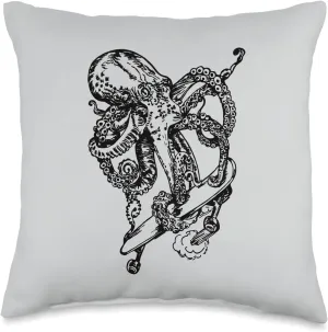 Octopus Skater Funny Skateboarding Cool Beach Skateboarder Throw Pillow