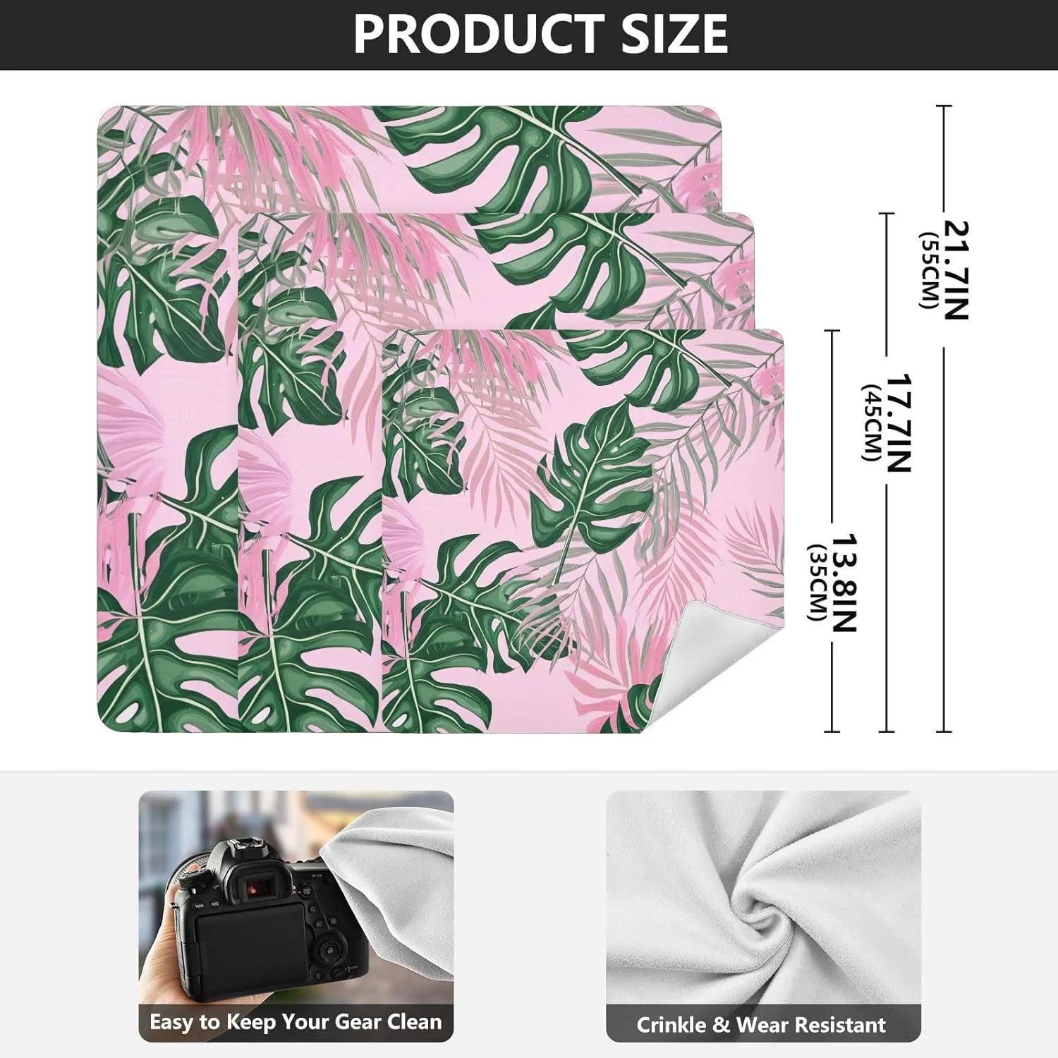 ODAWA Camera Wrapping Cloth 17.7 In, Tropical Leaves Green Makeup Wrap Cloth Bag, Easy-Storage Magic Cloths for Camera Tablet Laptop