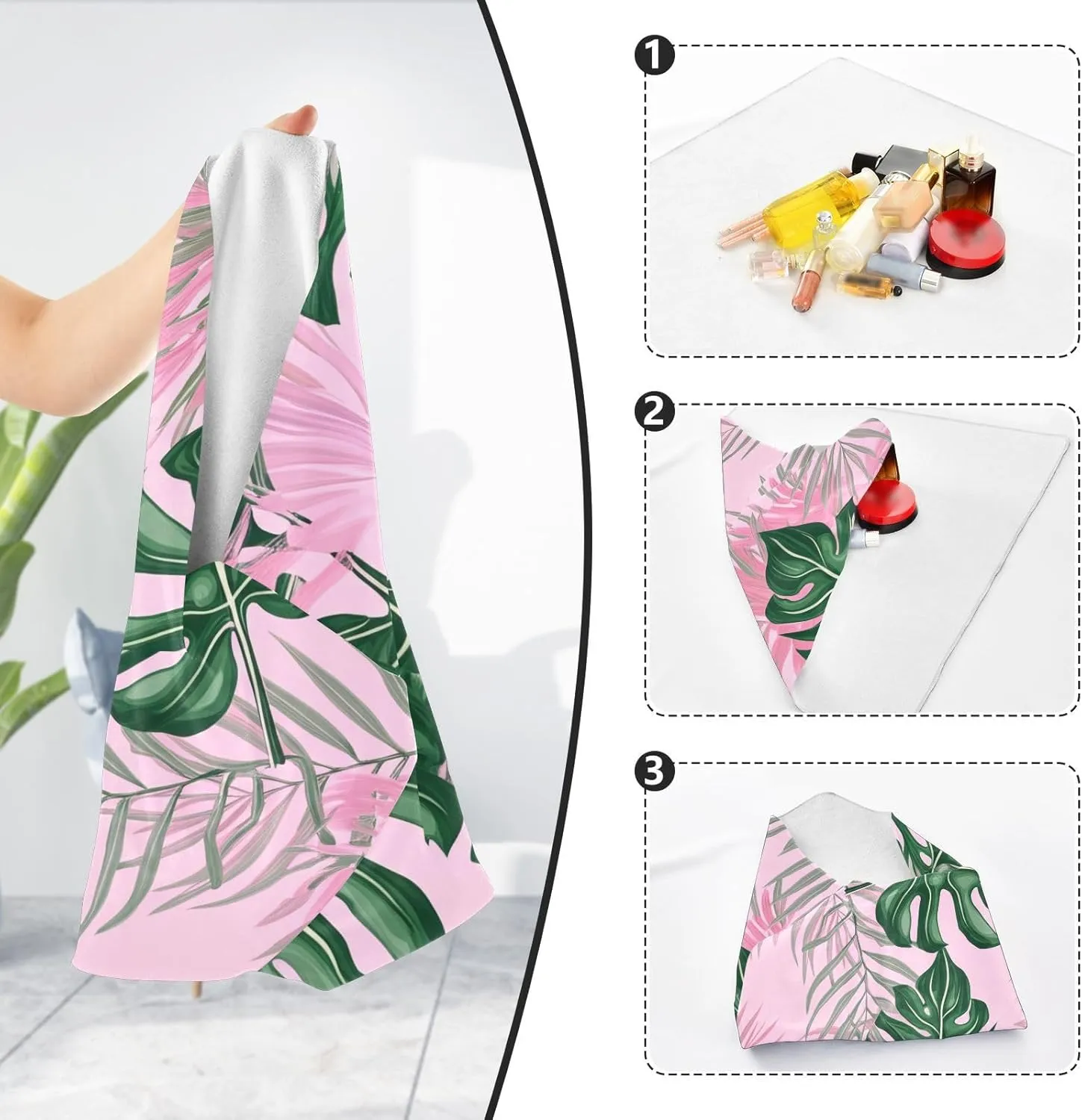 ODAWA Camera Wrapping Cloth 17.7 In, Tropical Leaves Green Makeup Wrap Cloth Bag, Easy-Storage Magic Cloths for Camera Tablet Laptop