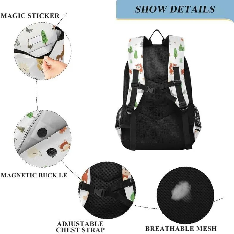 ODAWA Cartoon Forest Animals Backpack for Teen Girls Book Bags for Teens Kindergarten Sturdy Kids Backpack Ages 6-12