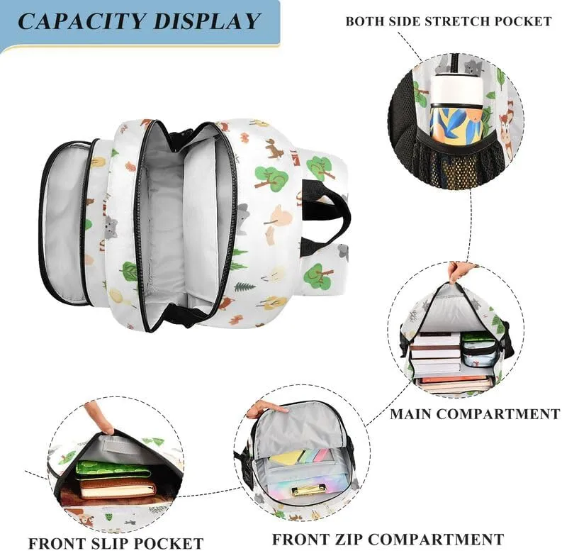 ODAWA Cartoon Forest Animals Backpack for Teen Girls Book Bags for Teens Kindergarten Sturdy Kids Backpack Ages 6-12
