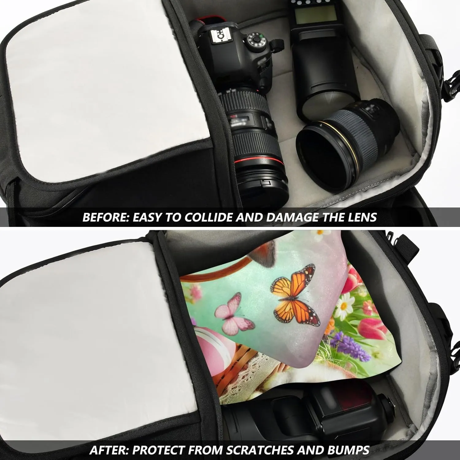 ODAWA Self Adhesive Cloth 21.7"x21.7" Easter Bunny Basket Pastel Protective Camera Lens Wrap Portable Cosmetic Bag for Travelling