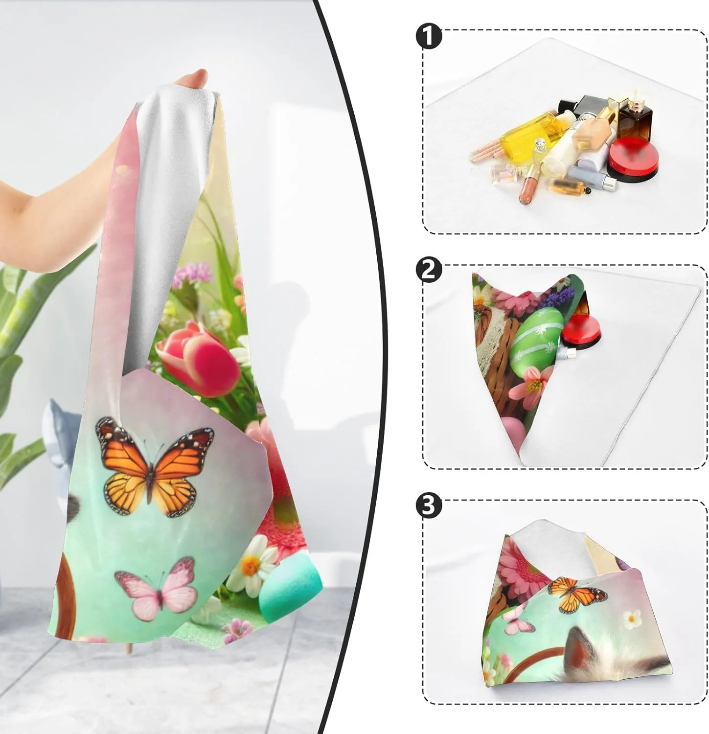 ODAWA Self Adhesive Cloth 21.7"x21.7" Easter Bunny Basket Pastel Protective Camera Lens Wrap Portable Cosmetic Bag for Travelling