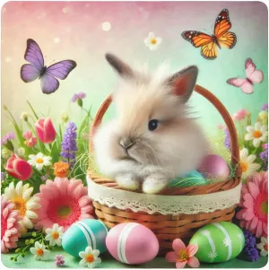 ODAWA Self Adhesive Cloth 21.7"x21.7" Easter Bunny Basket Pastel Protective Camera Lens Wrap Portable Cosmetic Bag for Travelling