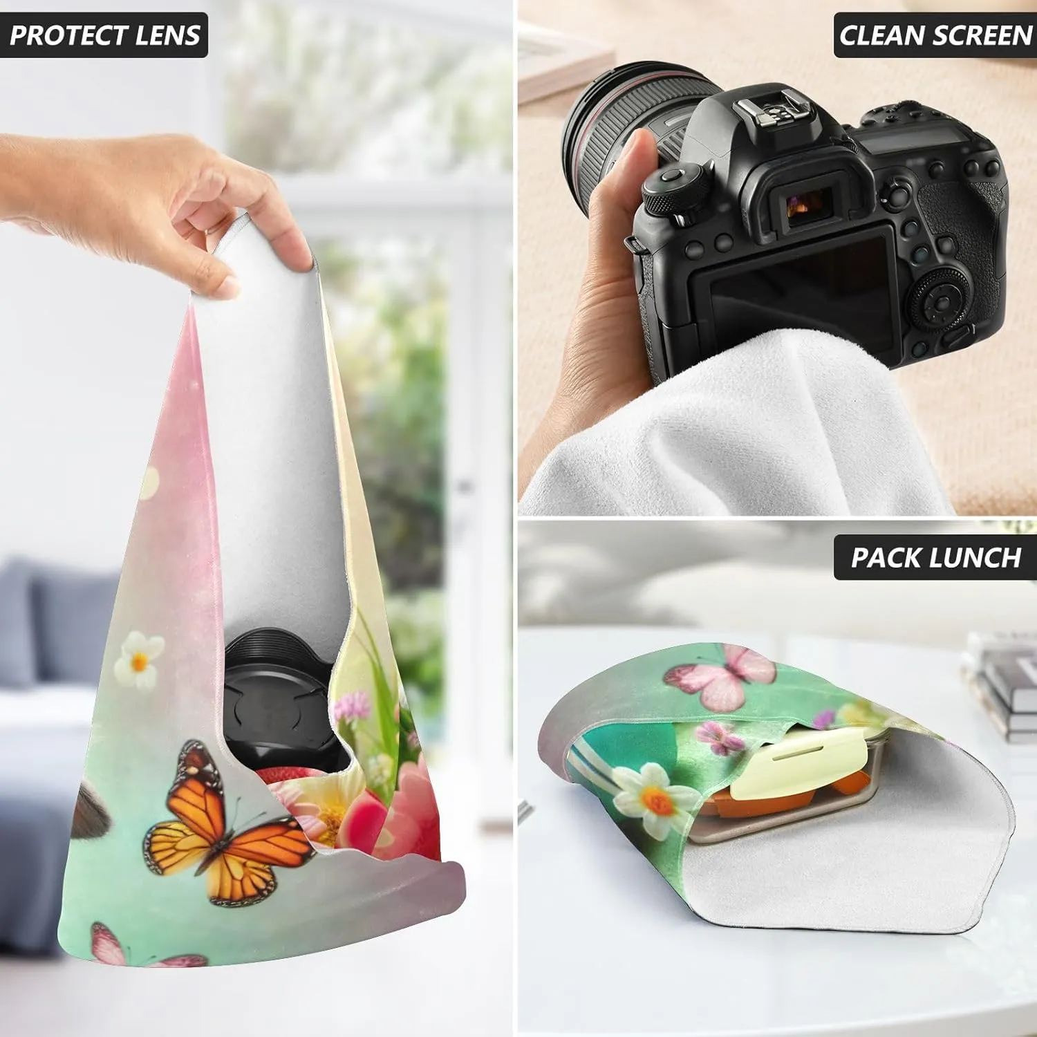 ODAWA Self Adhesive Cloth 21.7"x21.7" Easter Bunny Basket Pastel Protective Camera Lens Wrap Portable Cosmetic Bag for Travelling