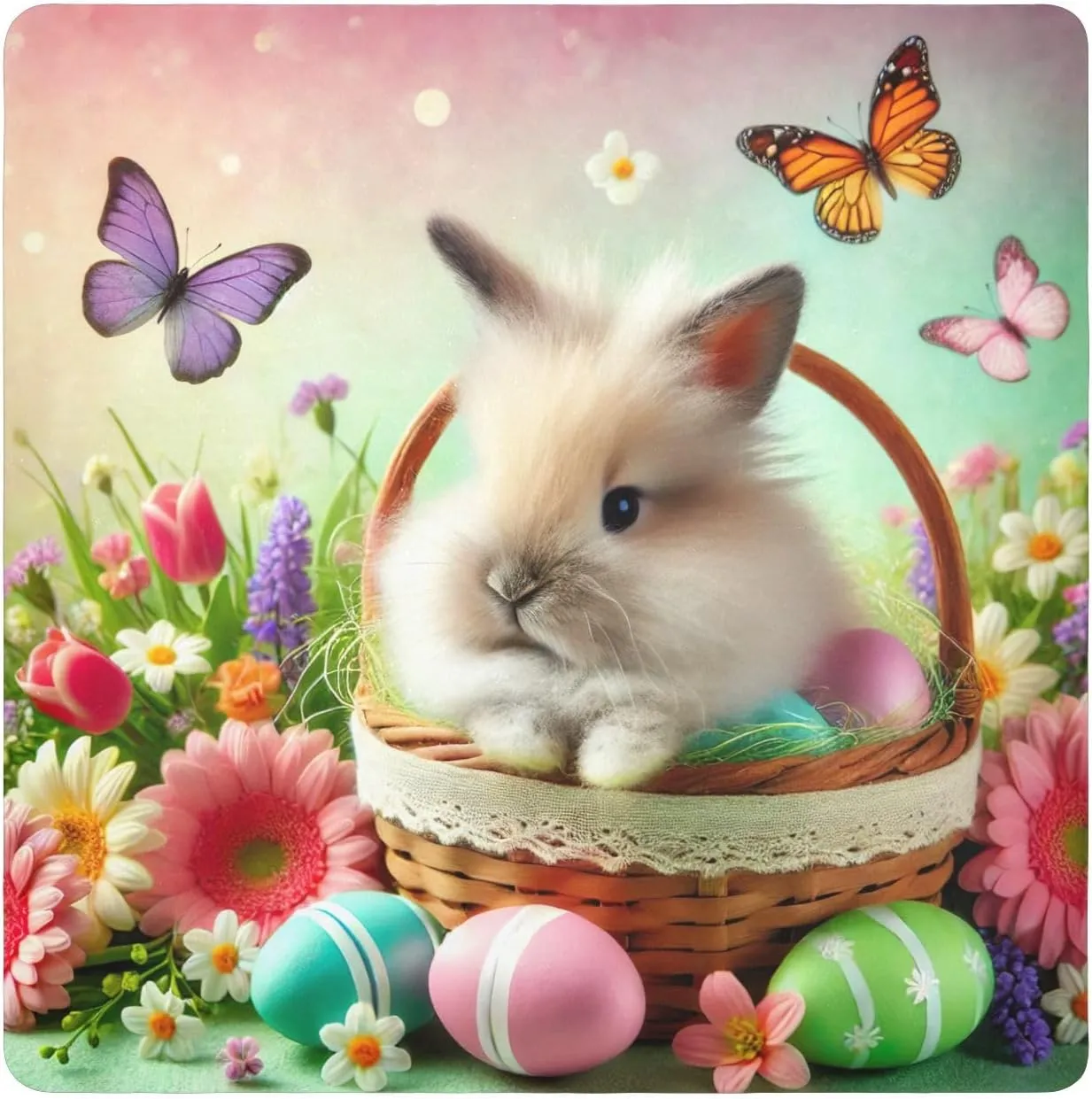 ODAWA Self Adhesive Cloth 21.7"x21.7" Easter Bunny Basket Pastel Protective Camera Lens Wrap Portable Cosmetic Bag for Travelling
