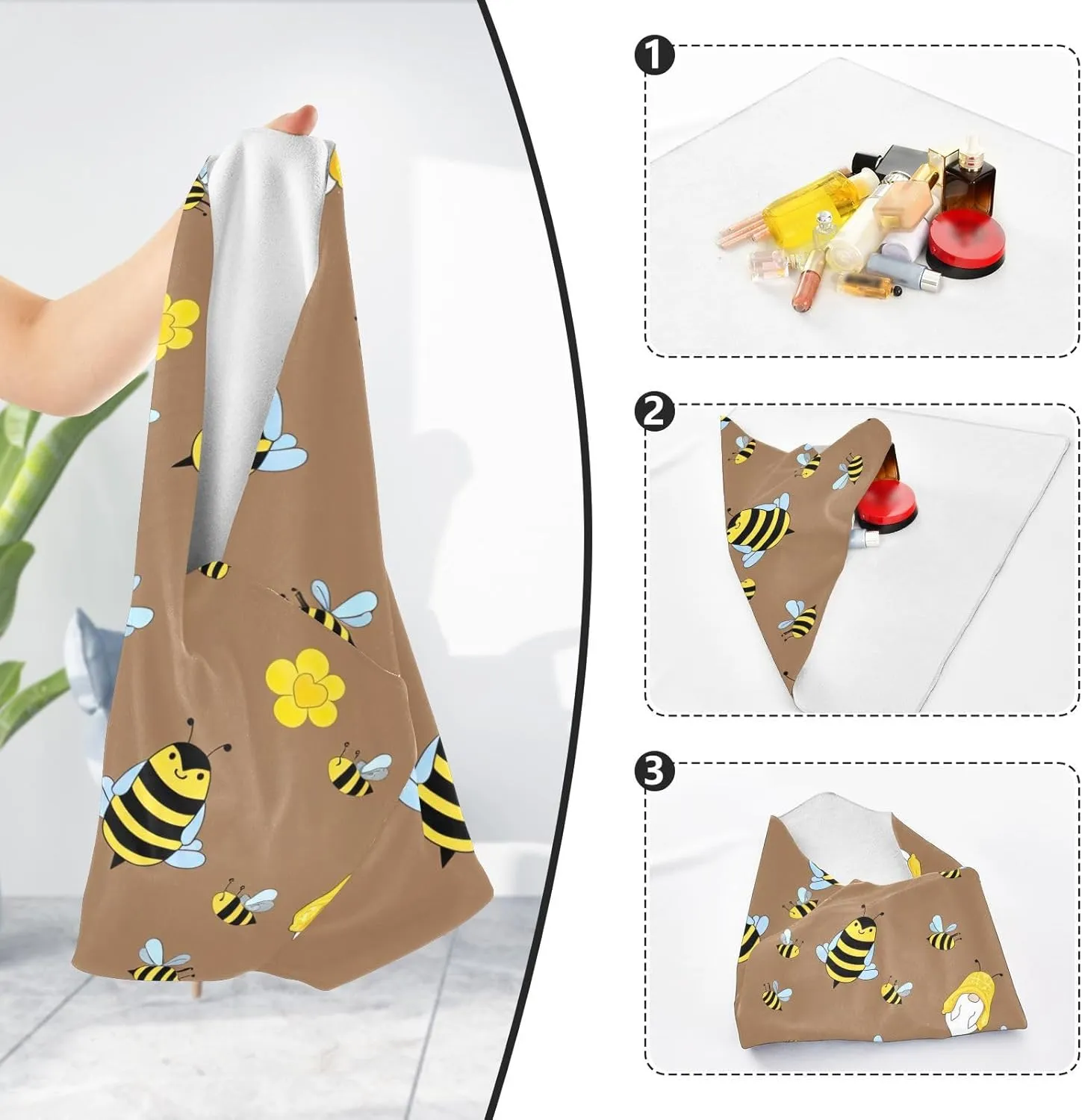 ODAWA Soft Reusable Wrap Cloth Cute Bees Self-adhesive Cloth 21.7"x21.7" Anti Scratch Equipment Wrap Storage Pouch