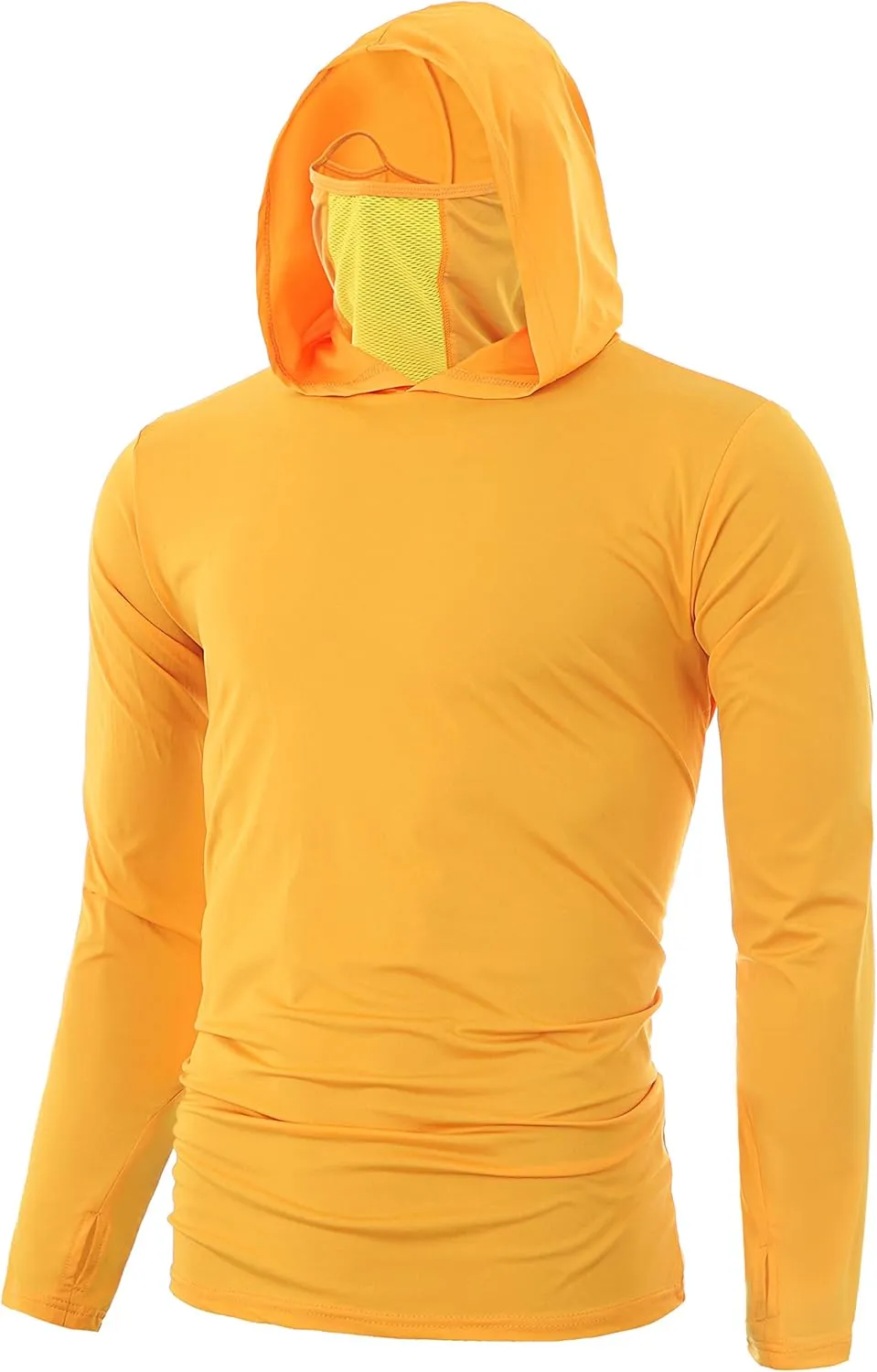 Ohoo Mens Slim Fit Long Sleeve Lightweight Cool Dry UPF 50  Sun Protection Face Mask Mock Neck Athletic Hoodie T-Shirt