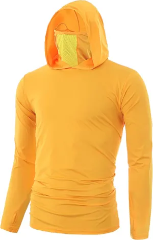 Ohoo Mens Slim Fit Long Sleeve Lightweight Cool Dry UPF 50  Sun Protection Face Mask Mock Neck Athletic Hoodie T-Shirt