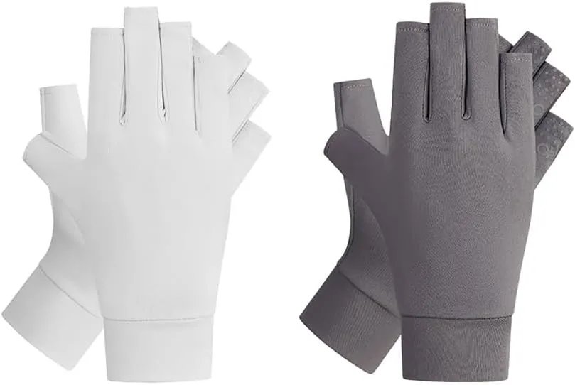 OHRAIN 2 Pairs Women Sunblock Fingerless Gloves Non Slip UV UPF 50  Protective Hand Covers Sun Protection Driving