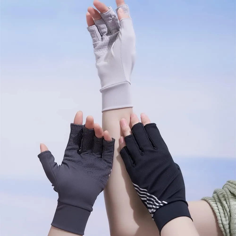OHRAIN 2 Pairs Women Sunblock Fingerless Gloves Non Slip UV UPF 50  Protective Hand Covers Sun Protection Driving