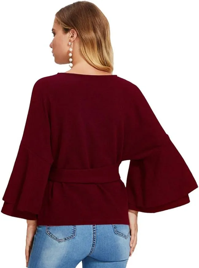 Older Womens Tops and Blouses Layered Trumpet Flare Sleeve Older Womens Tops Older Womens Tops Long Sleeve