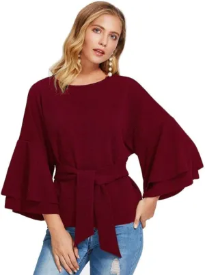 Older Womens Tops and Blouses Layered Trumpet Flare Sleeve Older Womens Tops Older Womens Tops Long Sleeve