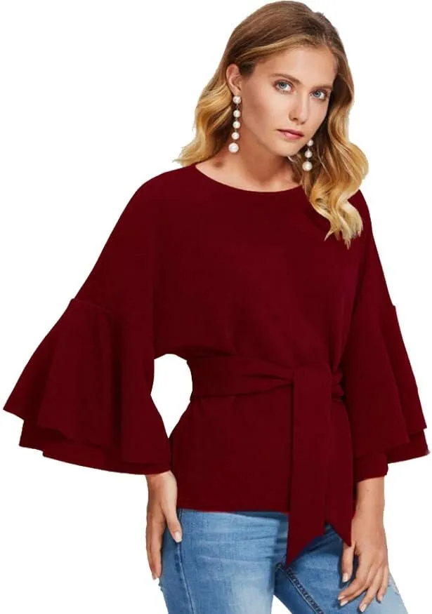 Older Womens Tops and Blouses Layered Trumpet Flare Sleeve Older Womens Tops Older Womens Tops Long Sleeve