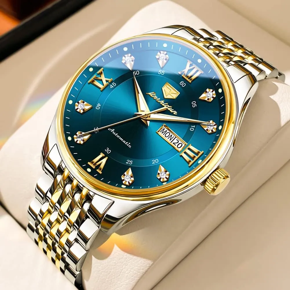 OLEVS Automatic Mens Watches Self Winding Mechanical Business Luxury Dress Wrist Watch Stainless Steel Waterproof Luminous Day Date