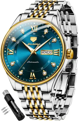OLEVS Automatic Mens Watches Self Winding Mechanical Business Luxury Dress Wrist Watch Stainless Steel Waterproof Luminous Day Date