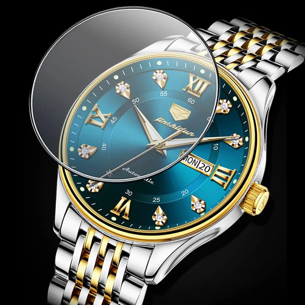 OLEVS Automatic Mens Watches Self Winding Mechanical Business Luxury Dress Wrist Watch Stainless Steel Waterproof Luminous Day Date