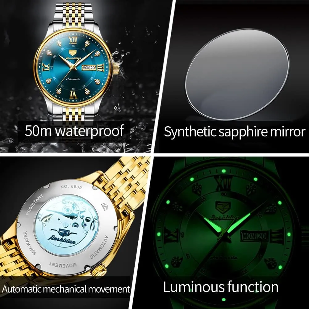 OLEVS Automatic Mens Watches Self Winding Mechanical Business Luxury Dress Wrist Watch Stainless Steel Waterproof Luminous Day Date