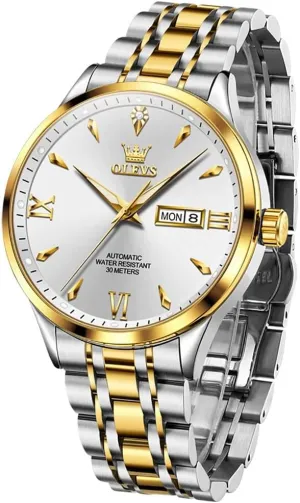 OLEVS Automatic Mens Watches Self Winding Mechanical Business Luxury Dress Wrist Watch Stainless Steel Waterproof Luminous Day Date