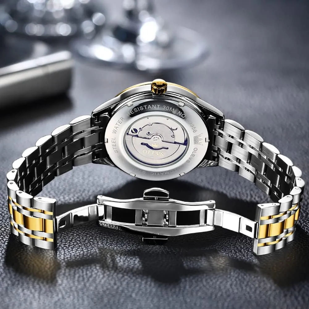OLEVS Automatic Mens Watches Self Winding Mechanical Business Luxury Dress Wrist Watch Stainless Steel Waterproof Luminous Day Date