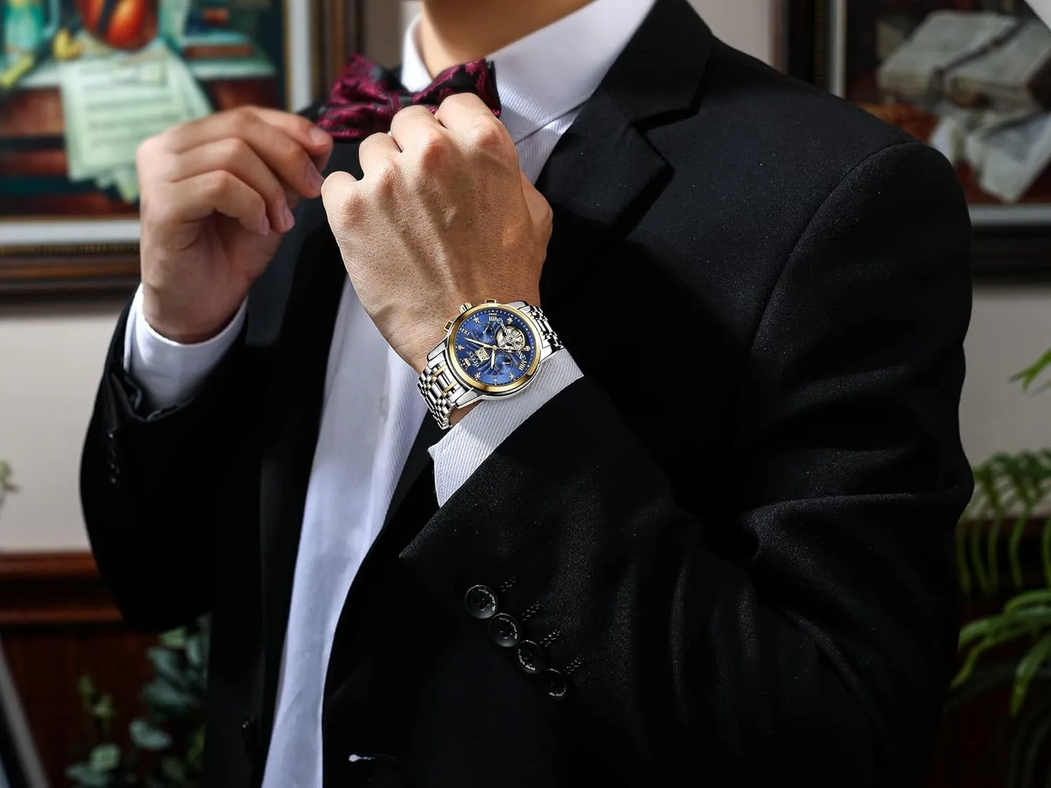 OLEVS Men's Automatic Mechanical Watches Luxury Dress Waterproof Self Winding Moon Phase Chronograph Stainless Steel Luminous Date Tourbillon Wristwatch for Men