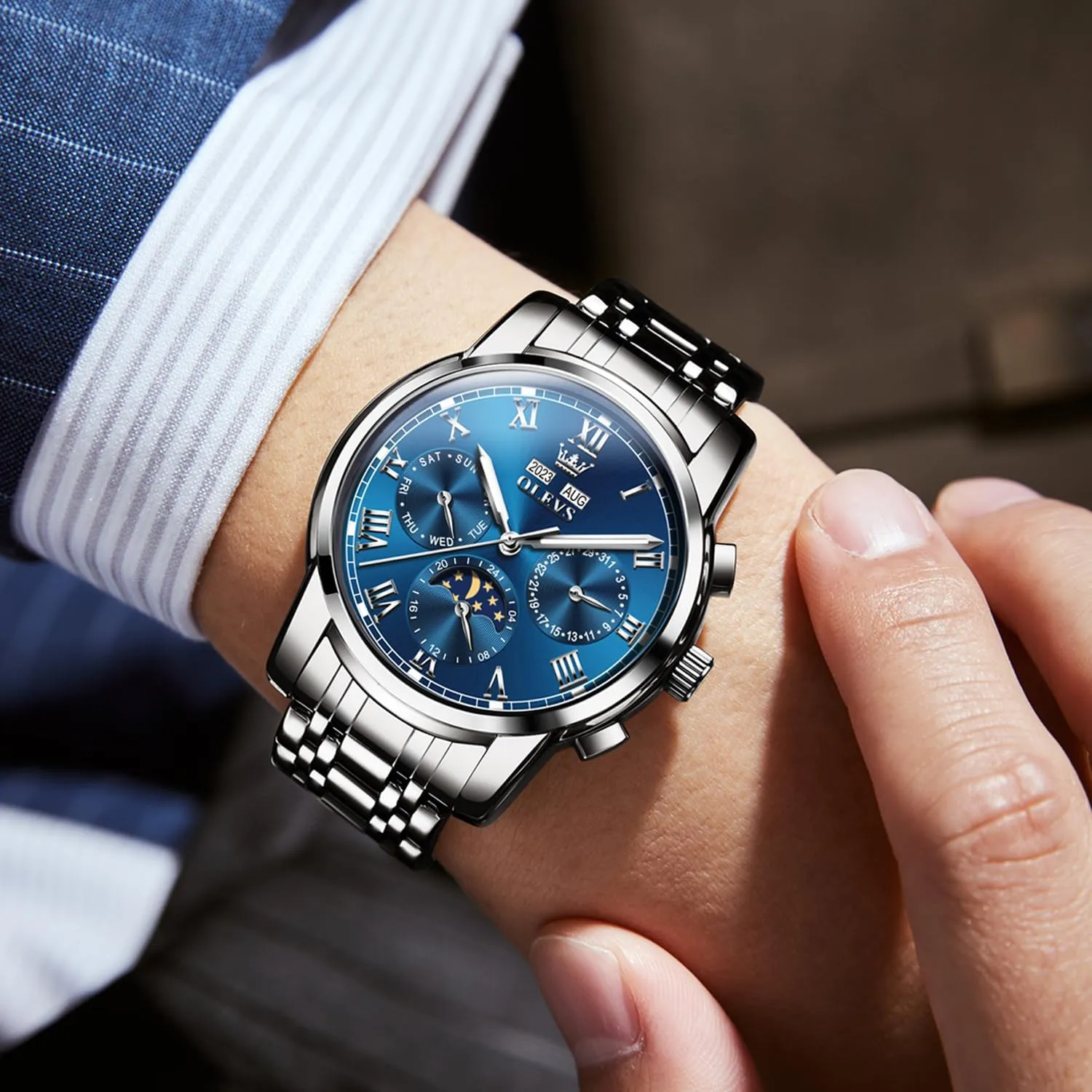 OLEVS Mens Automatic Watches Self Winding Mechanical Luxury Dress Stainless Steel Waterproof Wrist Watches for Men