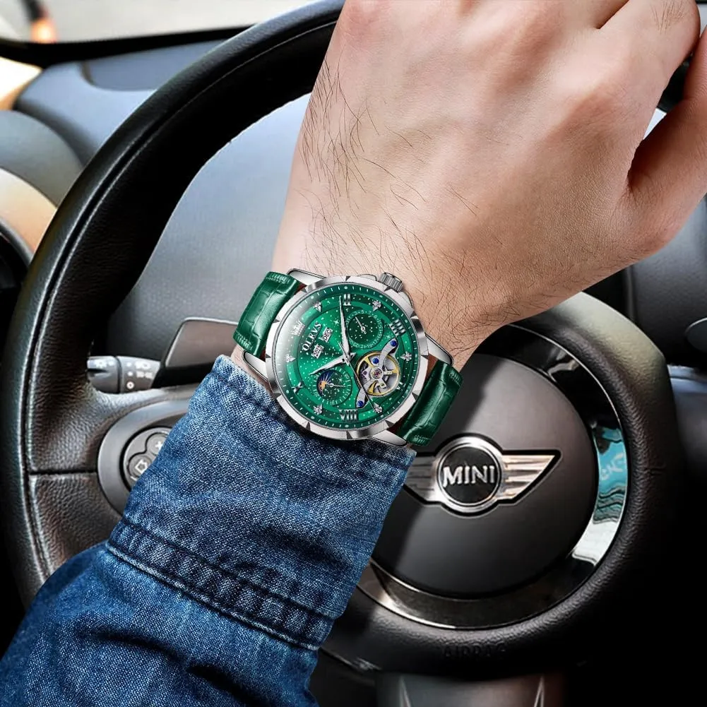 OLEVS Mens Automatic Watches Self-Winding Starry Sky Diamond Skeleton Luxury Wrist Watch Waterproof Luminous