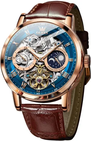 OLEVS Mens Automatic Watches Self-Winding Starry Sky Diamond Skeleton Luxury Wrist Watch Waterproof Luminous