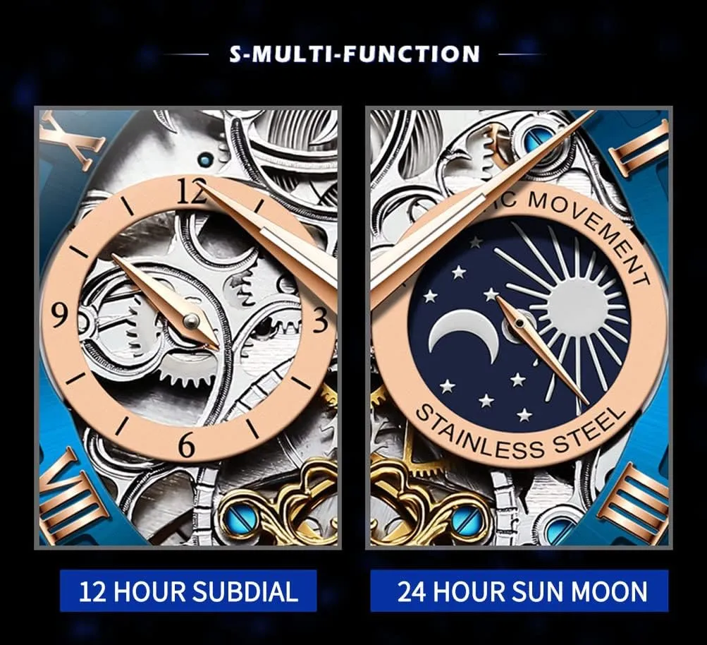 OLEVS Mens Automatic Watches Self-Winding Starry Sky Diamond Skeleton Luxury Wrist Watch Waterproof Luminous
