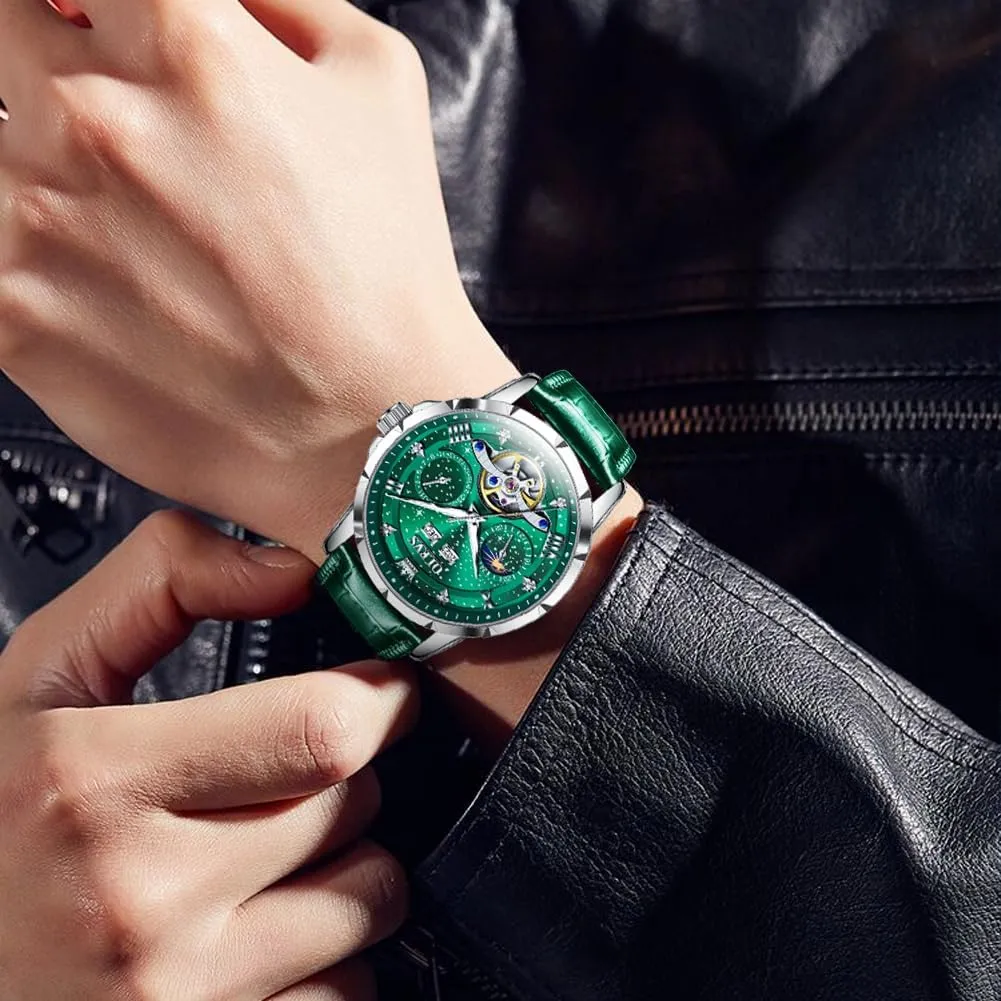OLEVS Mens Automatic Watches Self-Winding Starry Sky Diamond Skeleton Luxury Wrist Watch Waterproof Luminous