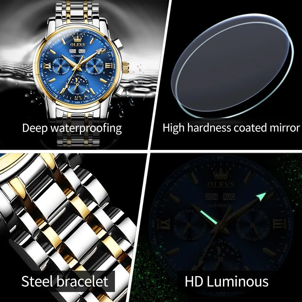 OLEVS Mens Automatic Watches Skeleton Mechanical Self Winding Luxury Fashion Dress Wrist Watch Luminous Waterproof