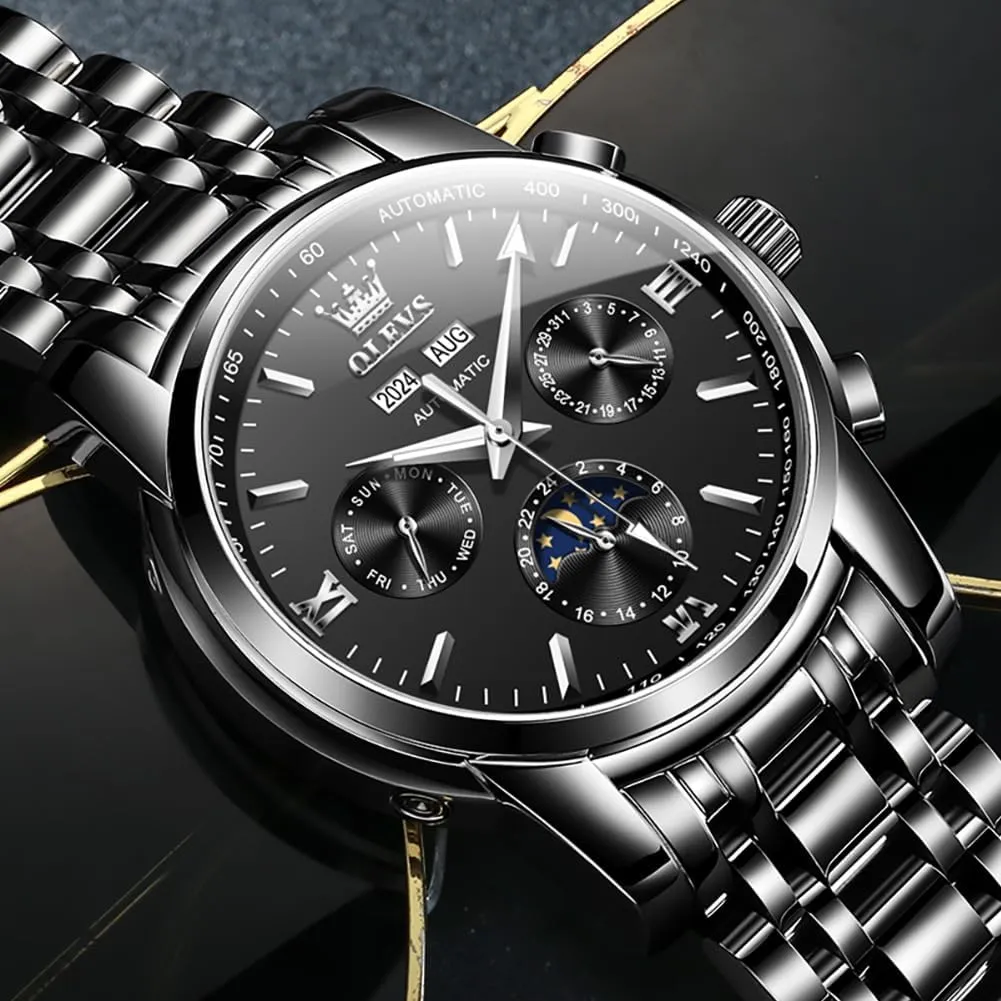 OLEVS Mens Automatic Watches Skeleton Mechanical Self Winding Luxury Fashion Dress Wrist Watch Luminous Waterproof