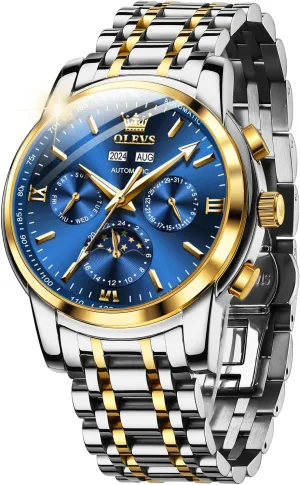 OLEVS Mens Automatic Watches Skeleton Mechanical Self Winding Luxury Fashion Dress Wrist Watch Luminous Waterproof