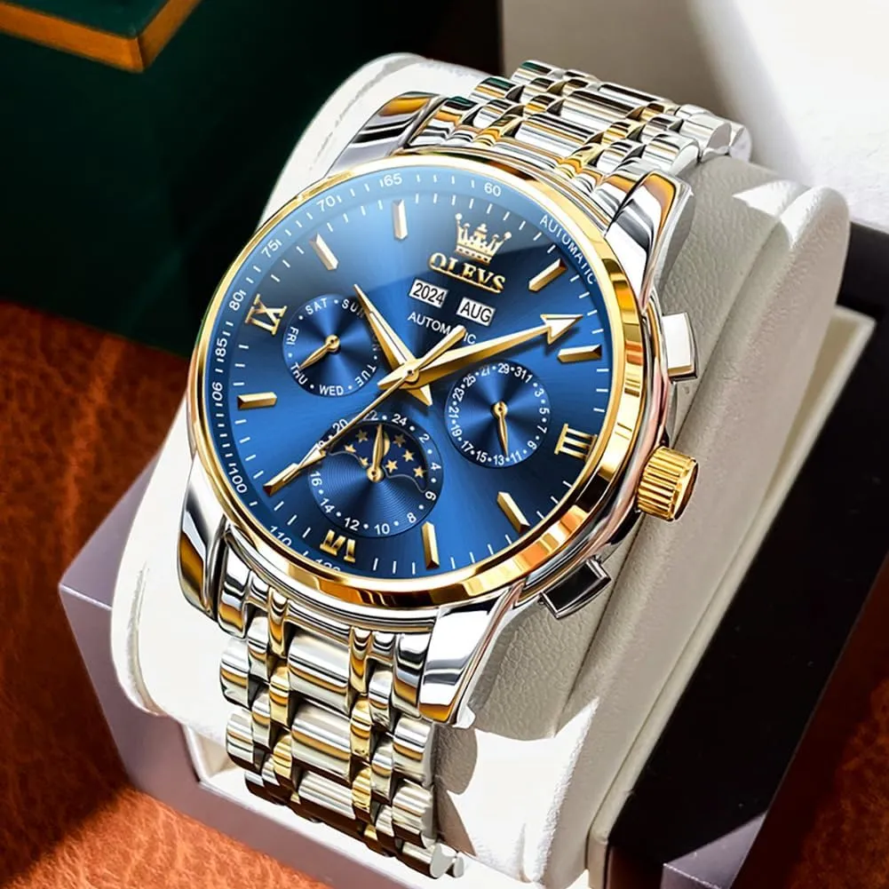 OLEVS Mens Automatic Watches Skeleton Mechanical Self Winding Luxury Fashion Dress Wrist Watch Luminous Waterproof
