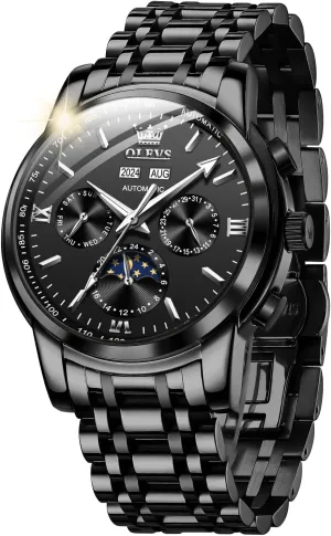 OLEVS Mens Automatic Watches Skeleton Mechanical Self Winding Luxury Fashion Dress Wrist Watch Luminous Waterproof