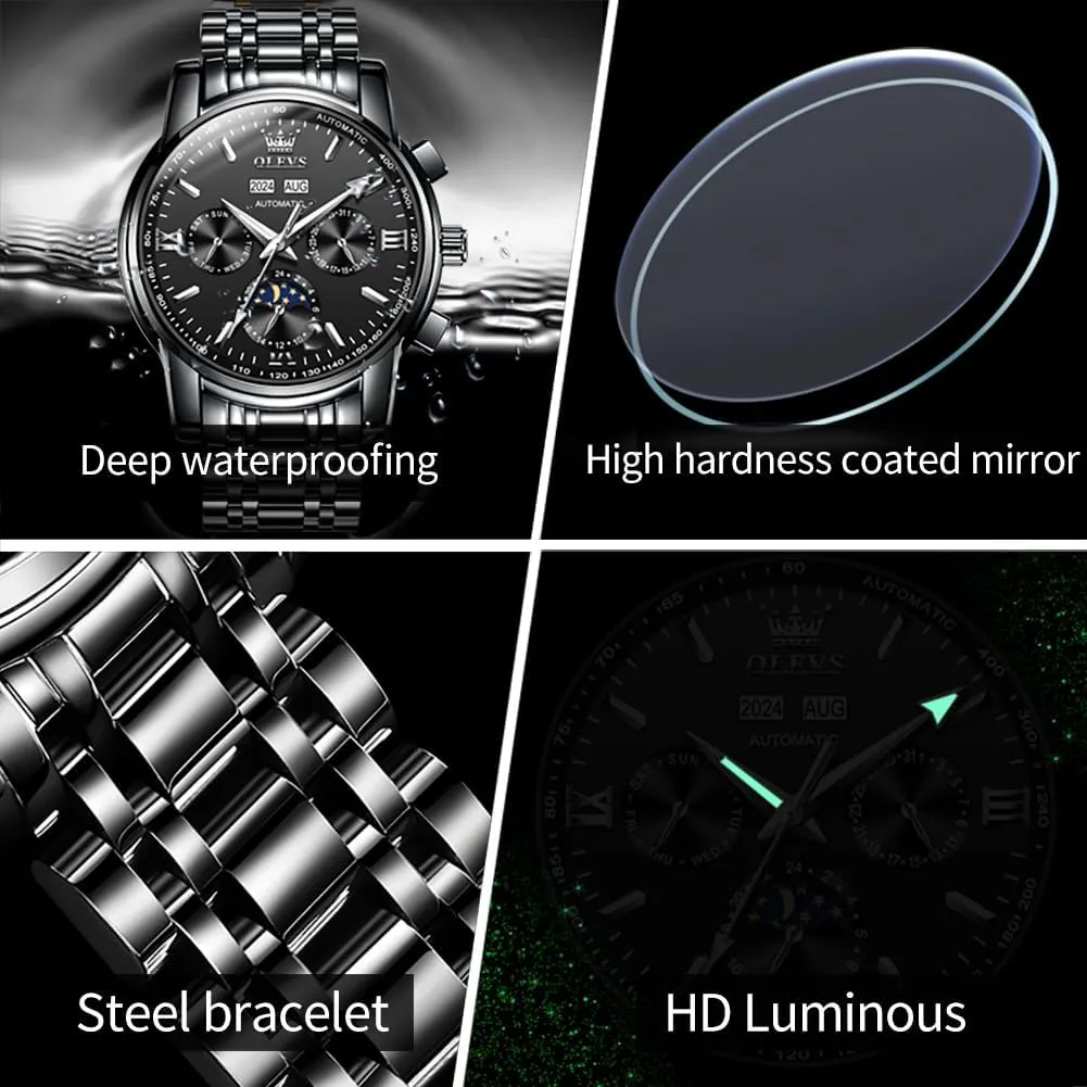 OLEVS Mens Automatic Watches Skeleton Mechanical Self Winding Luxury Fashion Dress Wrist Watch Luminous Waterproof