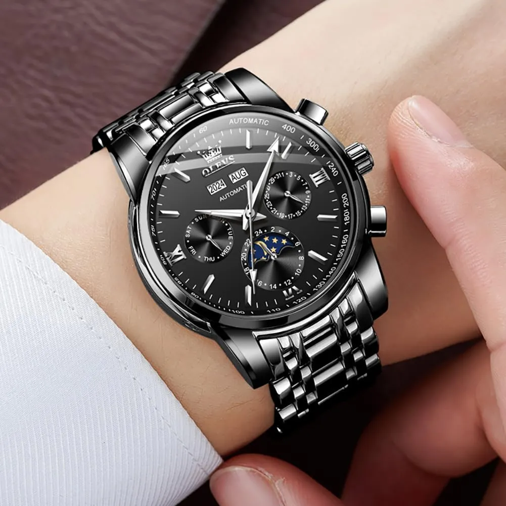 OLEVS Mens Automatic Watches Skeleton Mechanical Self Winding Luxury Fashion Dress Wrist Watch Luminous Waterproof