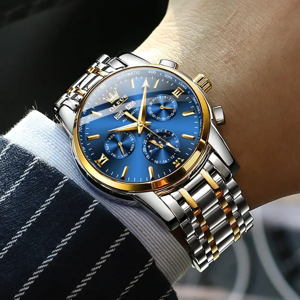 OLEVS Mens Automatic Watches Skeleton Mechanical Self Winding Luxury Fashion Dress Wrist Watch Luminous Waterproof
