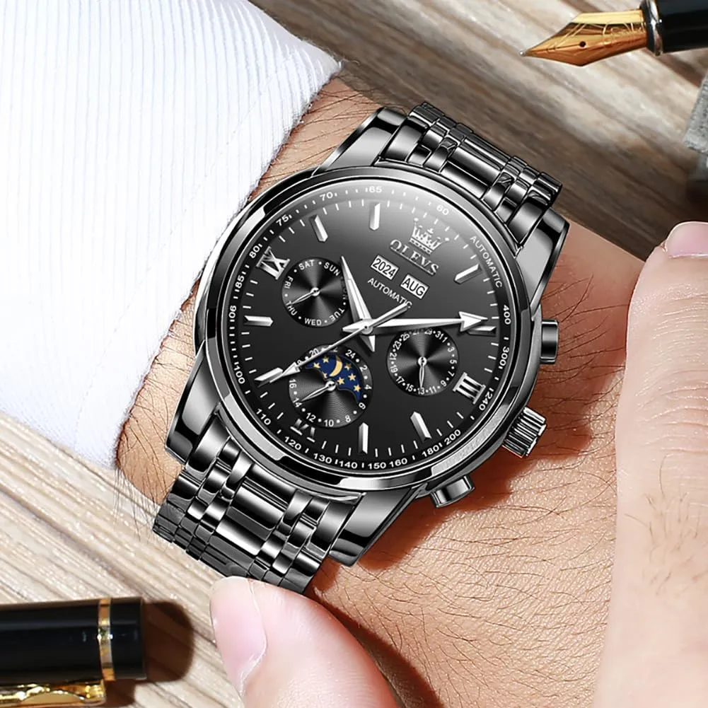 OLEVS Mens Automatic Watches Skeleton Mechanical Self Winding Luxury Fashion Dress Wrist Watch Luminous Waterproof