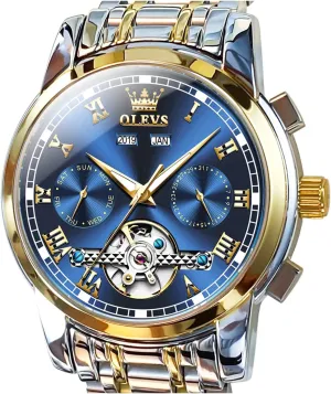 OLEVS Self Winding Watches for Men Automatic Mechanical Tourbillon Stainless Steel Waterproof Luminous Luxury Dress Wrist Watches