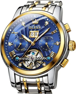 OLEVS Skeleton Watches for Men Luxury Diamond Wristwatch Automatic Mechanical Self Winding Luminous Waterproof