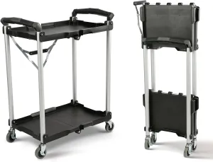 Olympia Tools 89-356 Pack-N-Roll Folding Collapsible Service Cart, Black, 50 Lb. Load Capacity per Shelf, 2-Layers