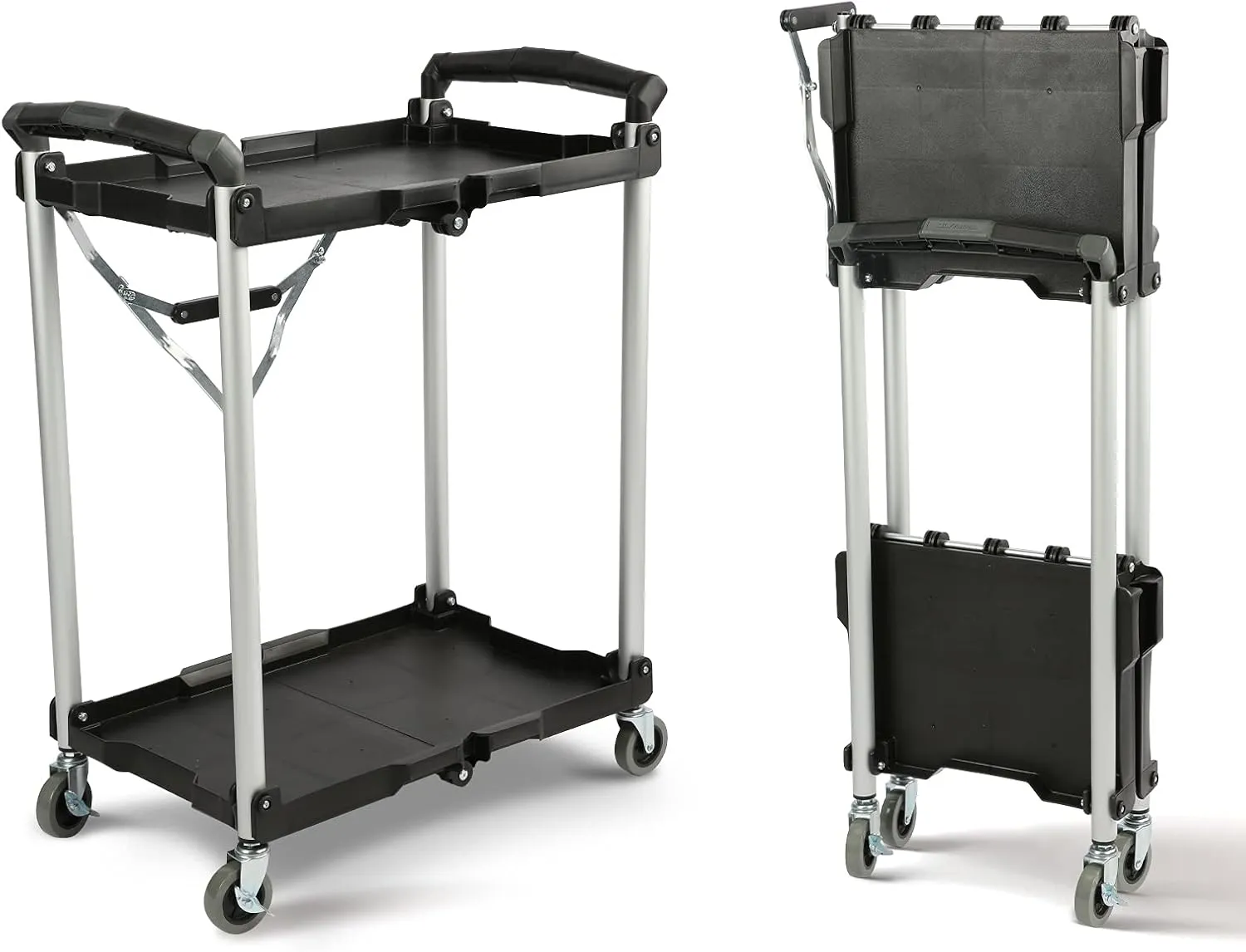Olympia Tools 89-356 Pack-N-Roll Folding Collapsible Service Cart, Black, 50 Lb. Load Capacity per Shelf, 2-Layers