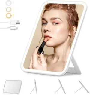 Omobolanle Makeup Mirror with Light, Desk Mirror with LED Brightness Adjustable, Rechargeable Portable Travel Light Up Vanity Mirror,Gift for Mother